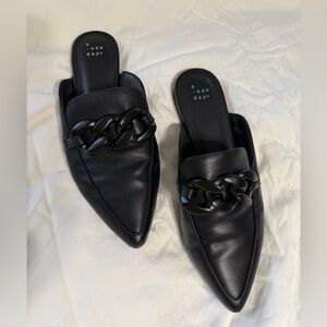 A New Day Black Mules with Chain Accent